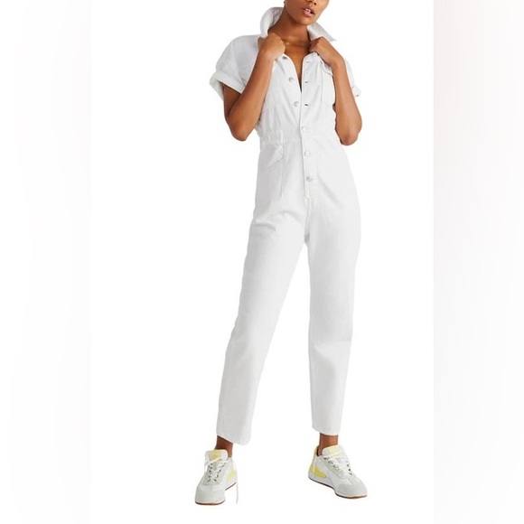 Free People We the Free Marci Denim Jumpsuit, White - Picture 1 of 4